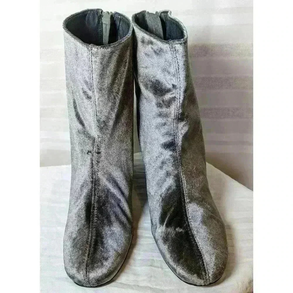 FREE PEOPLE GRAY VELVET 3" STACKED HEEL ANKLE BOOTS EU 41, US 10.5